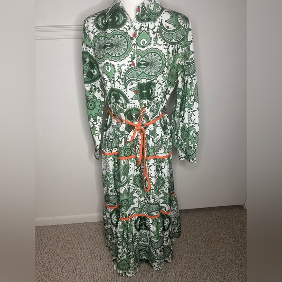 Sunday Up Paisley Green and Orange Long Sleeve Dress size M - Picture 1 of 4